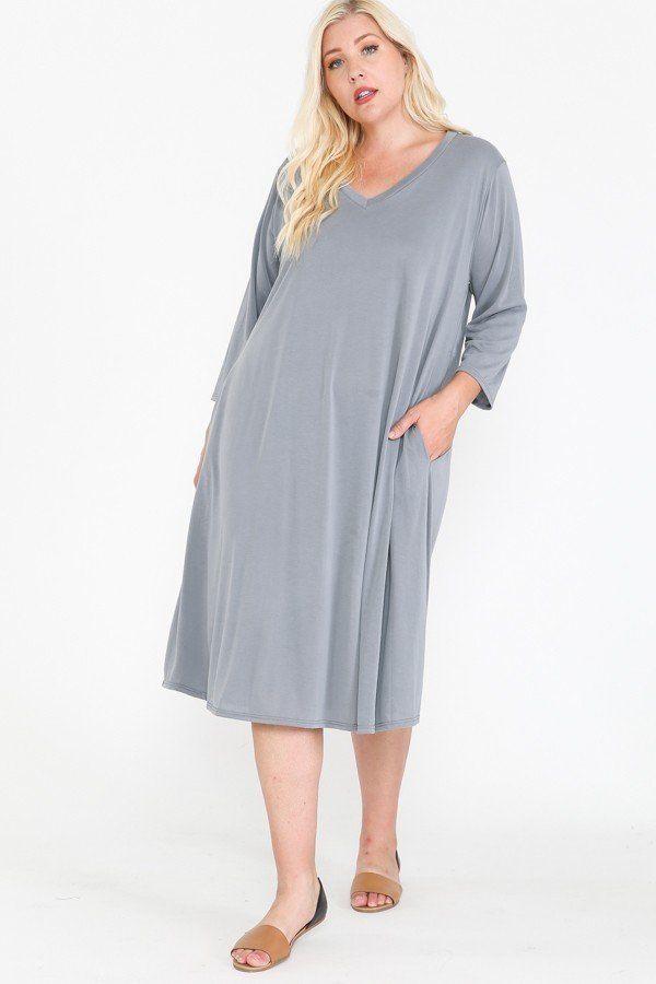 V Neck Hidden Pocket Swing Dress - Absolute Fashion 2020