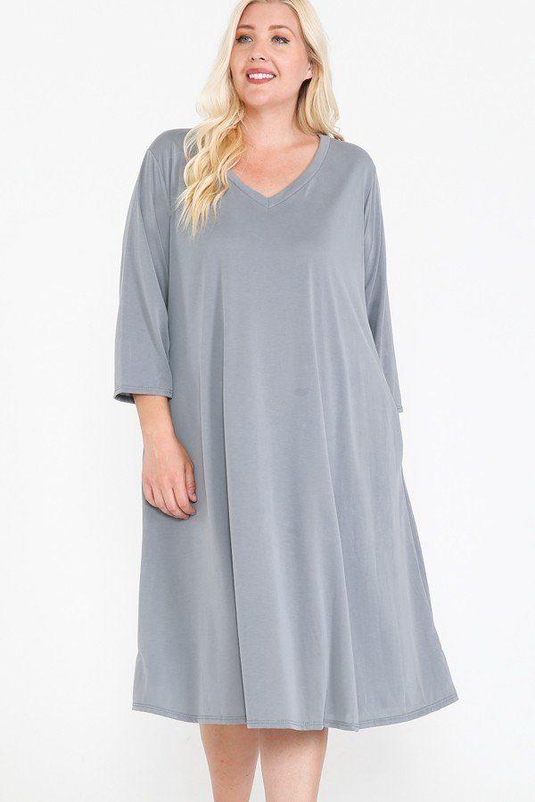 V Neck Hidden Pocket Swing Dress - Absolute Fashion 2020