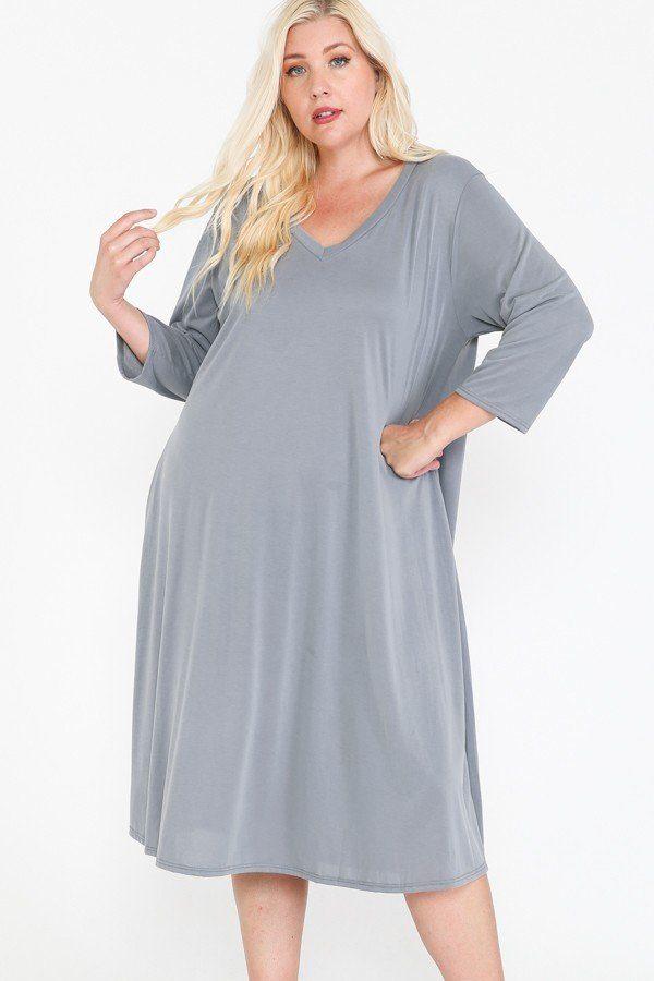 V Neck Hidden Pocket Swing Dress - Absolute Fashion 2020