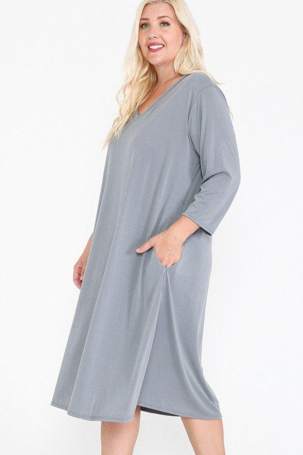 V Neck Hidden Pocket Swing Dress - Absolute Fashion 2020