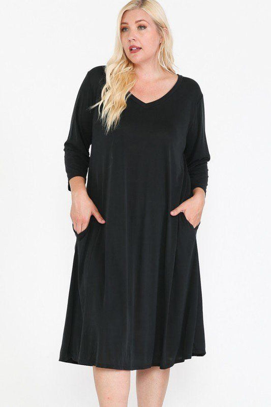 V Neck Hidden Pocket Swing Dress - Absolute Fashion 2020