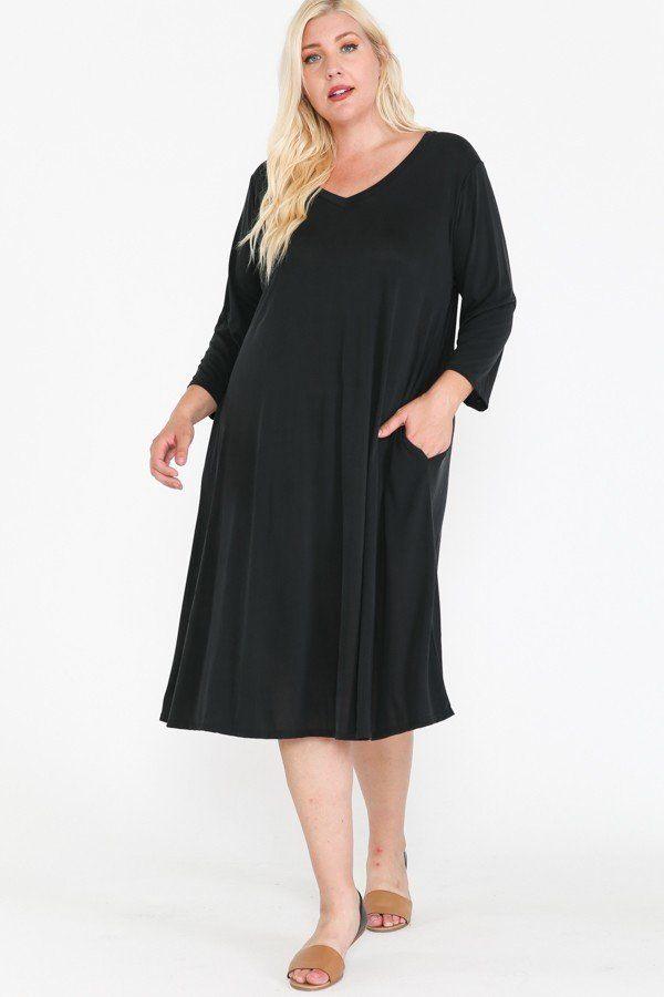 V Neck Hidden Pocket Swing Dress - Absolute Fashion 2020