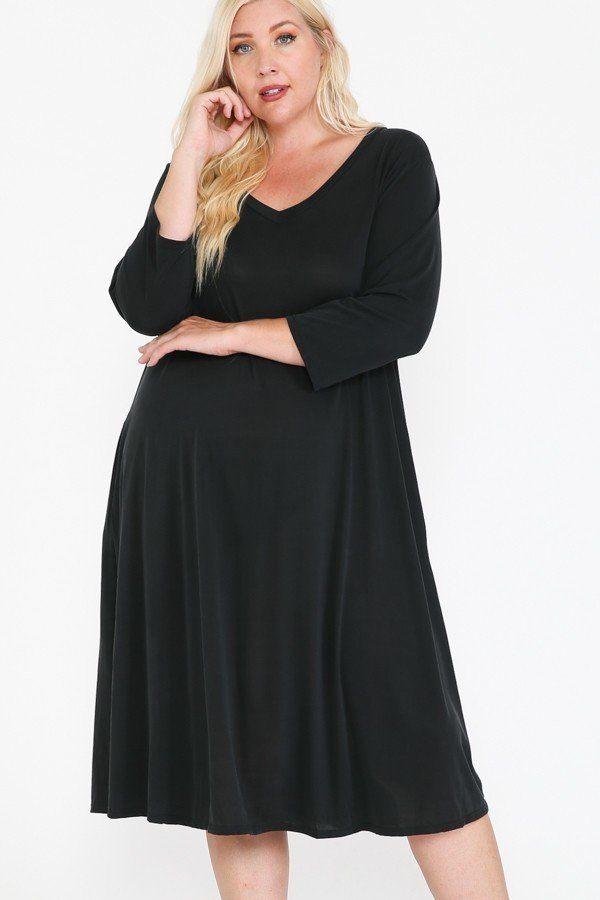 V Neck Hidden Pocket Swing Dress - Absolute Fashion 2020
