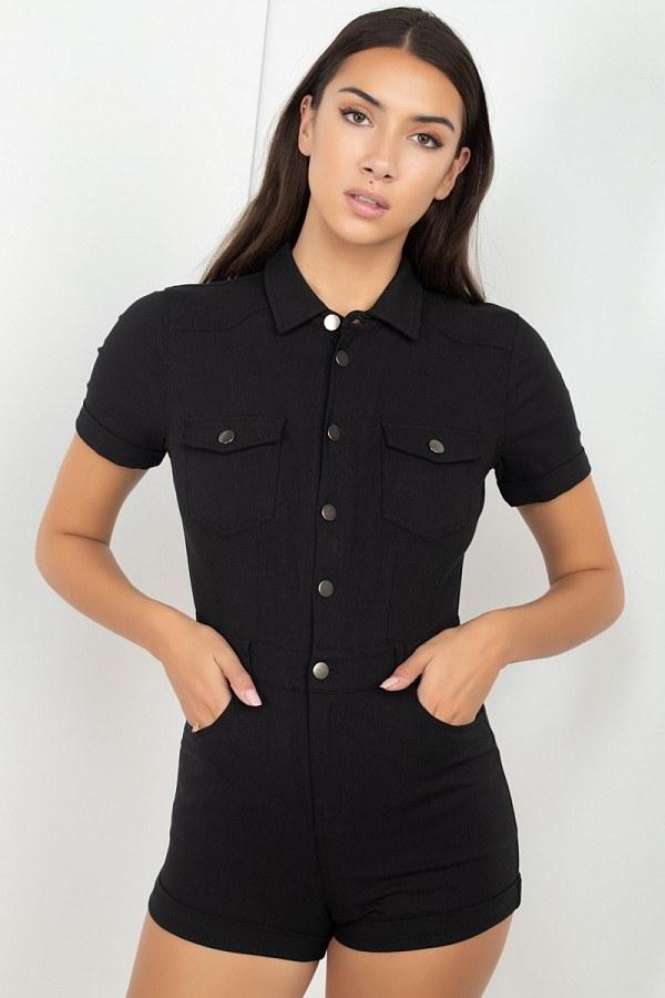 Short Sleeve Button Front Romper - Absolute Fashion 2020