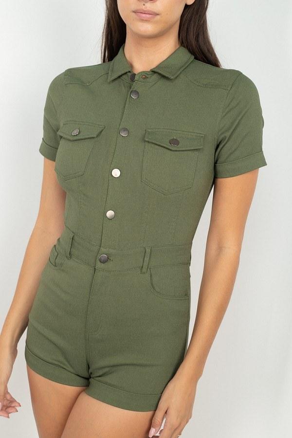 Short Sleeve Button Front Romper - Absolute Fashion 2020