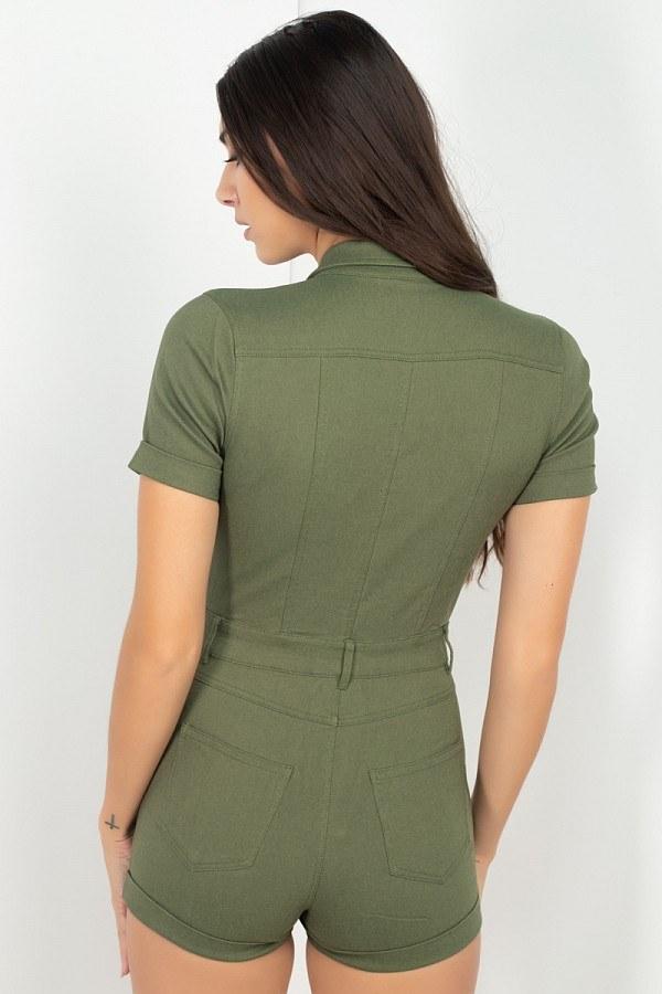 Short Sleeve Button Front Romper - Absolute Fashion 2020