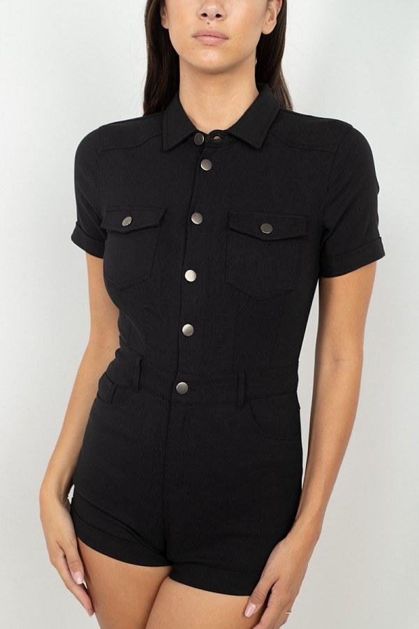 Short Sleeve Button Front Romper - Absolute Fashion 2020