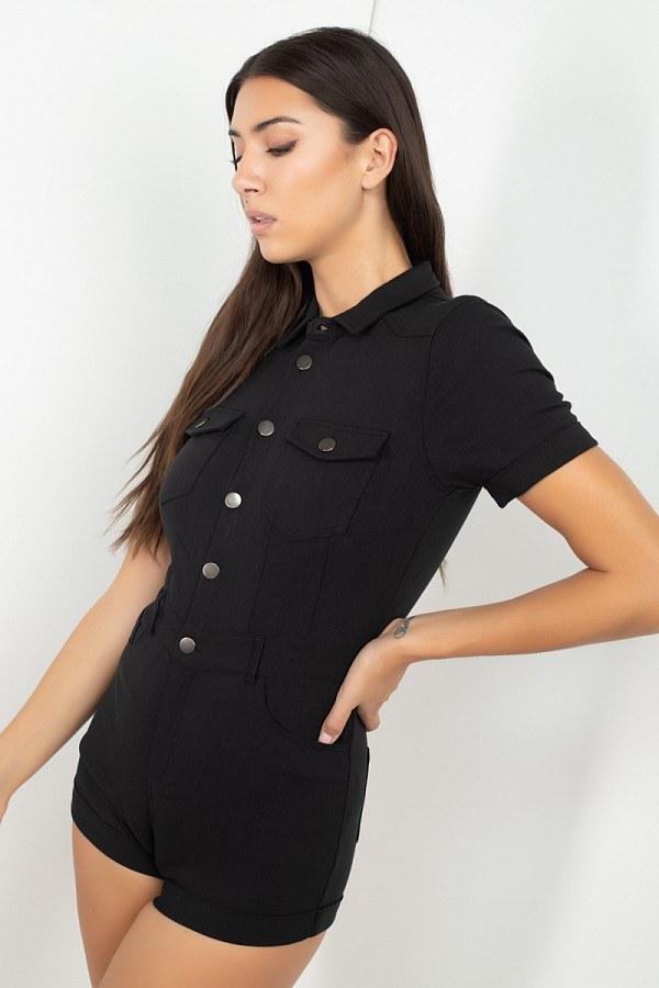 Short Sleeve Button Front Romper - Absolute Fashion 2020