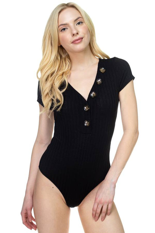 Button V-neck Bodysuit - Absolute Fashion 2020