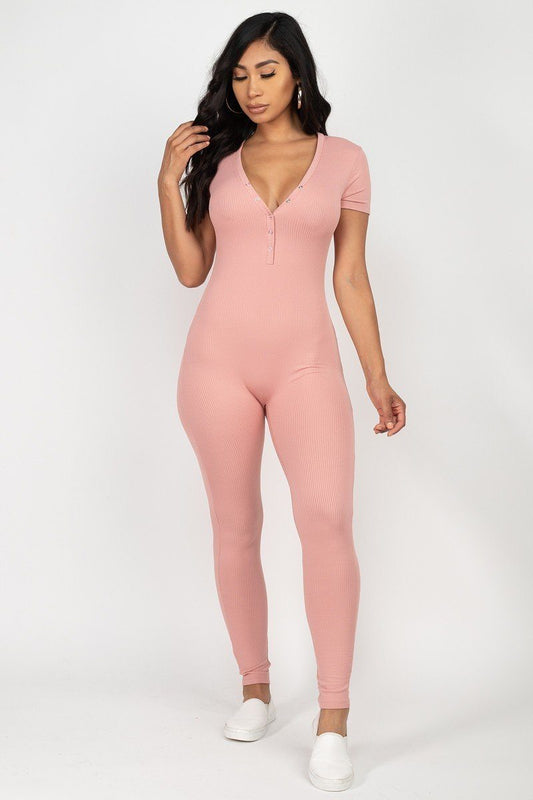 Button Down Bodycon Jumpsuit - Absolute Fashion 2020