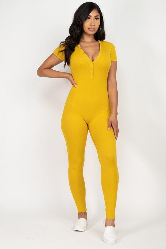 Button Down Bodycon Jumpsuit - Absolute Fashion 2020