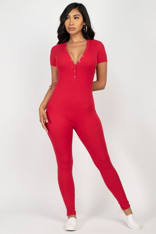 Button Down Bodycon Jumpsuit - Absolute Fashion 2020