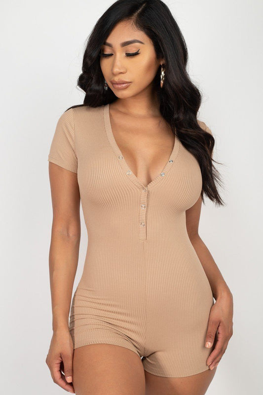 Button Trim Romper - Absolute Fashion 2020