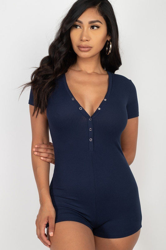 Button Trim Romper - Absolute Fashion 2020