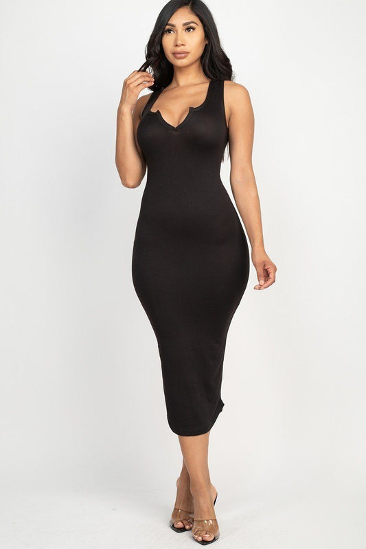 Split Neck Bodycon Dress - Absolute Fashion 2020