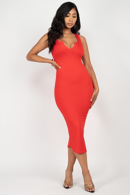 Split Neck Bodycon Dress - Absolute Fashion 2020