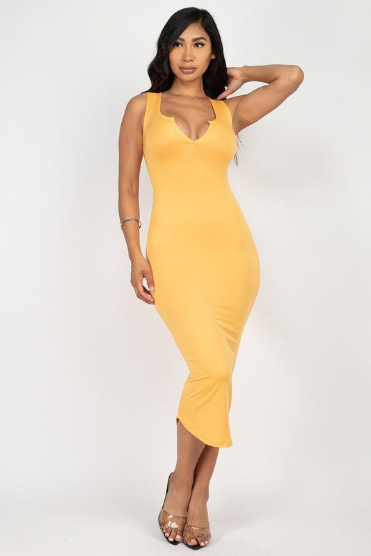 Split Neck Bodycon Dress - Absolute Fashion 2020