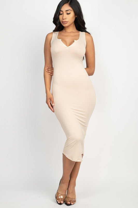 Split Neck Bodycon Dress - Absolute Fashion 2020
