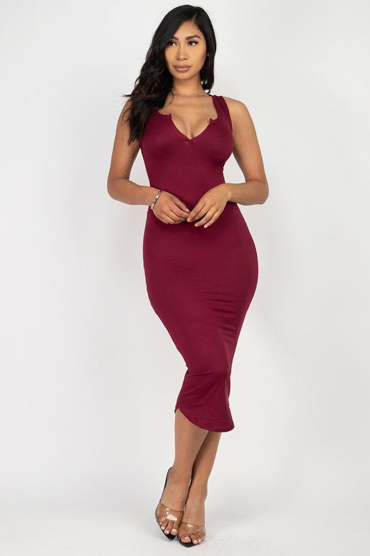 Split Neck Bodycon Dress - Absolute Fashion 2020