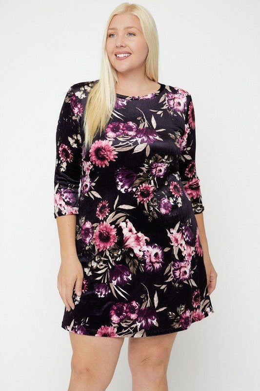 Velvet Dress Featuring A Lovely Floral Print - Absolute Fashion 2020