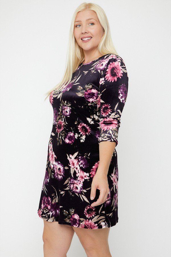 Velvet Dress Featuring A Lovely Floral Print - Absolute Fashion 2020