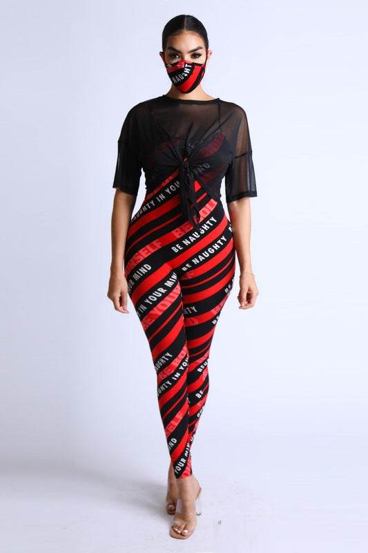 Diagonal Striped Jumpsuit With Mesh Set - Absolute Fashion 2020