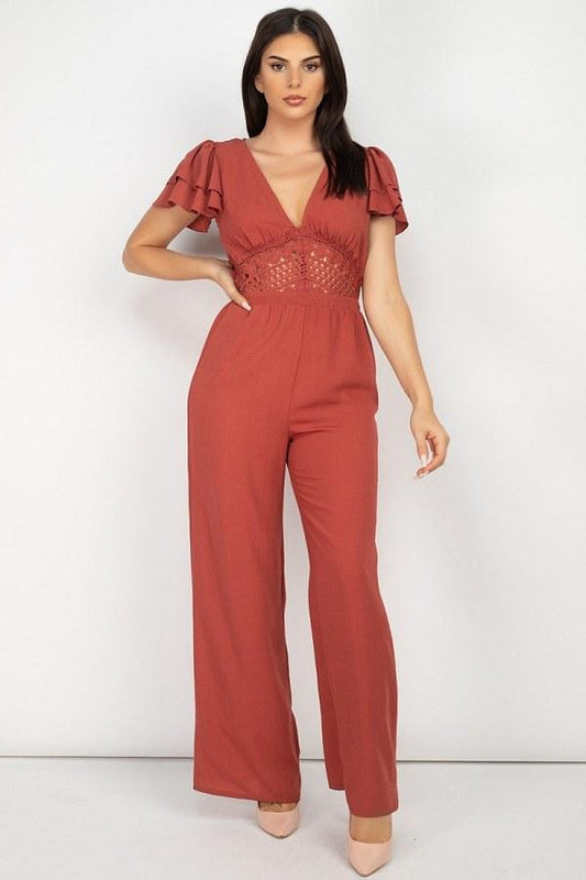 V-neck Lace Jumpsuit - Absolute Fashion 2020