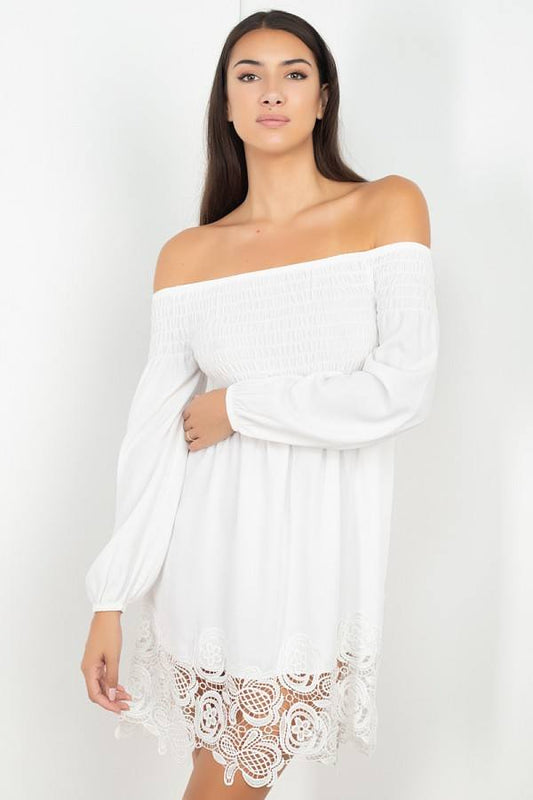 Smocking Off Shoulder Lace Dress - Absolute Fashion 2020