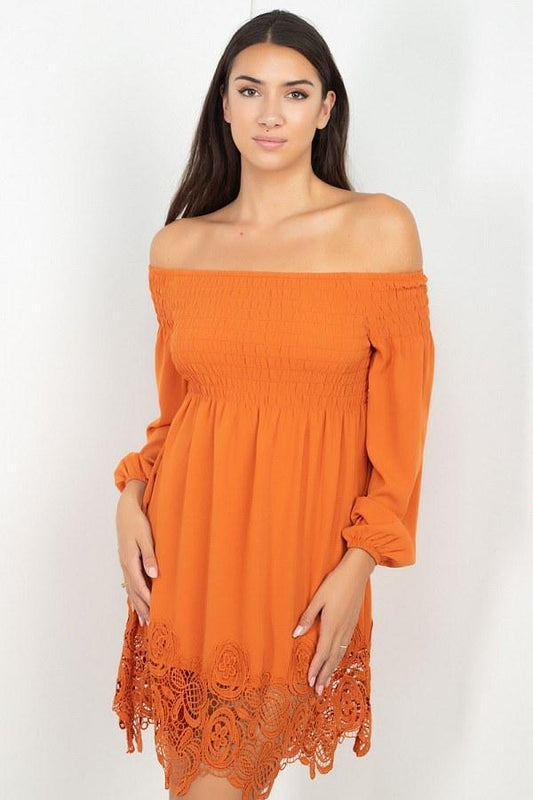 Smocking Off Shoulder Lace Dress - Absolute Fashion 2020