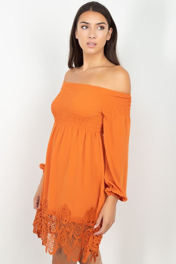 Smocking Off Shoulder Lace Dress - Absolute Fashion 2020