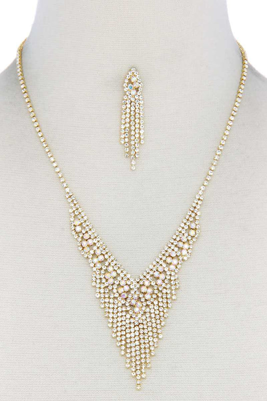 V Shape Dangle Rhinestone Necklace - Absolute Fashion 2020