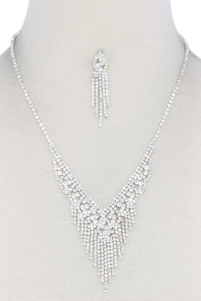 V Shape Dangle Rhinestone Necklace - Absolute Fashion 2020