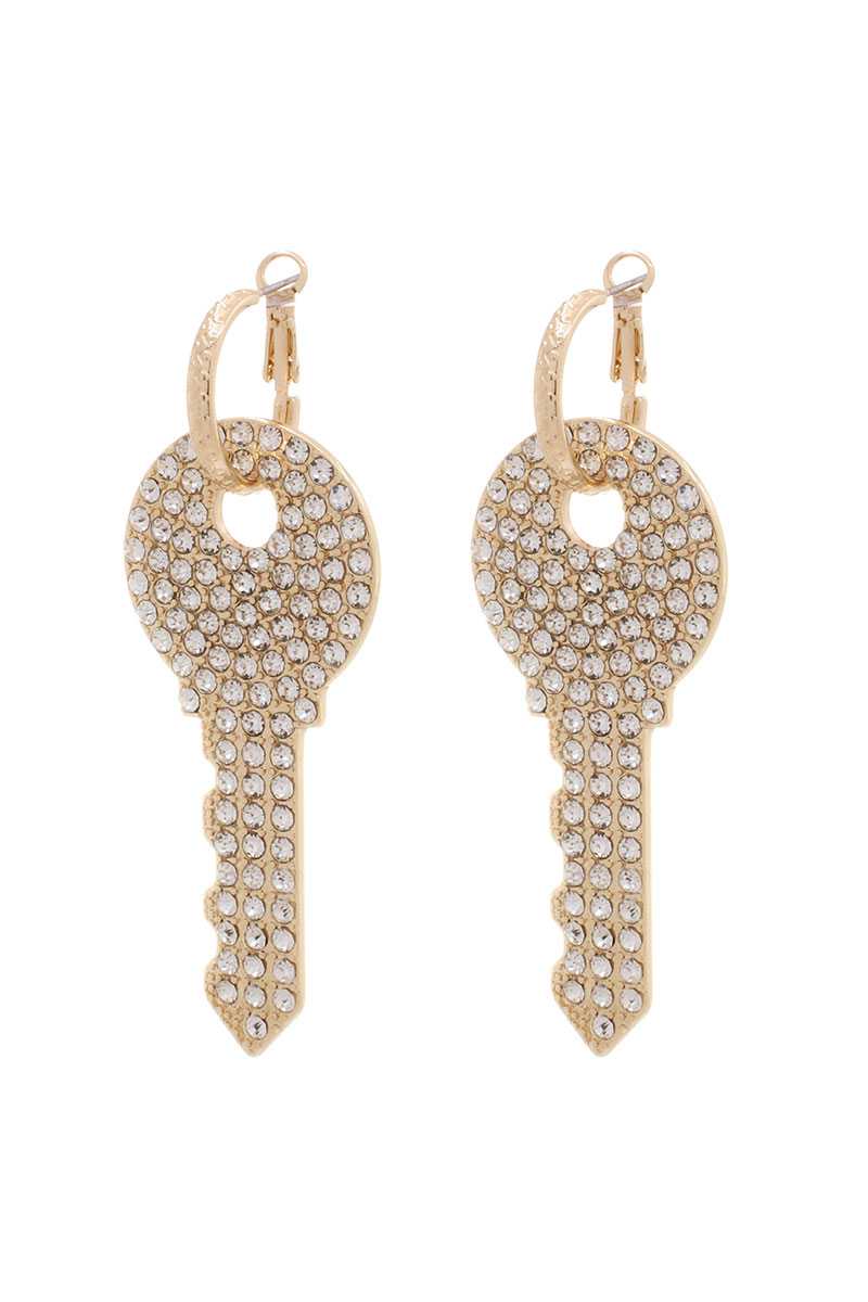 Rhinestone Dangle Key Mini Hoop Earring - Absolute Fashion 2020