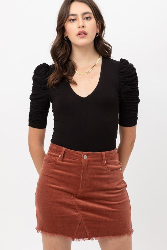 Sheered 3/4 Sleeve, V Neck Rayon Jersey Body Suit - Absolute Fashion 2020