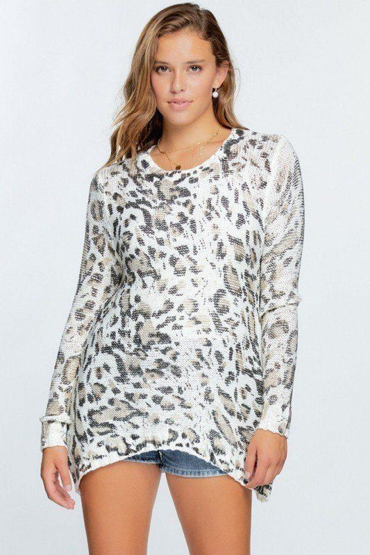 Wild Leopard Animal Print Asymmetrical Hem Cozy Knit Pullover Sweater. - Absolute Fashion 2020