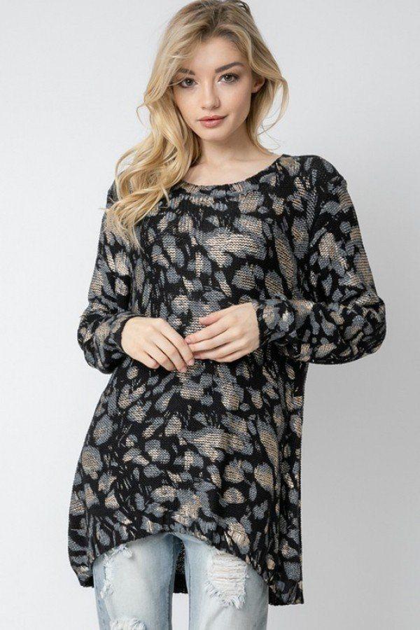 Wild Leopard Animal Print Asymmetrical Hem Cozy Knit Pullover Sweater. - Absolute Fashion 2020