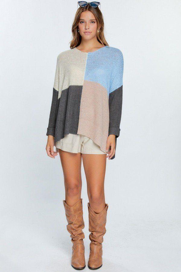 Colorblock Cozy Thick Knit Oversize Sweater - Absolute Fashion 2020