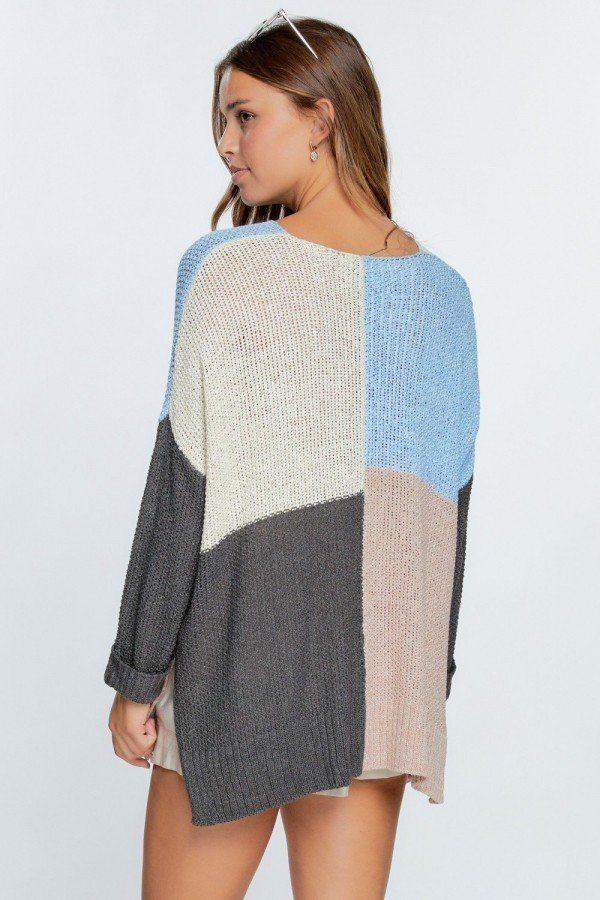 Colorblock Cozy Thick Knit Oversize Sweater - Absolute Fashion 2020