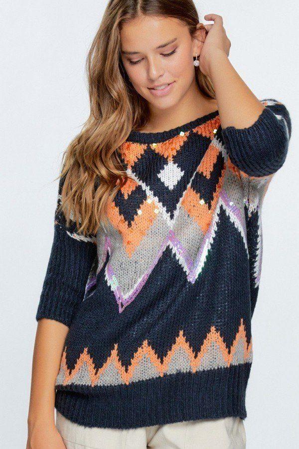 Aztec Pattern With Glitter Accent Sweater - Absolute Fashion 2020