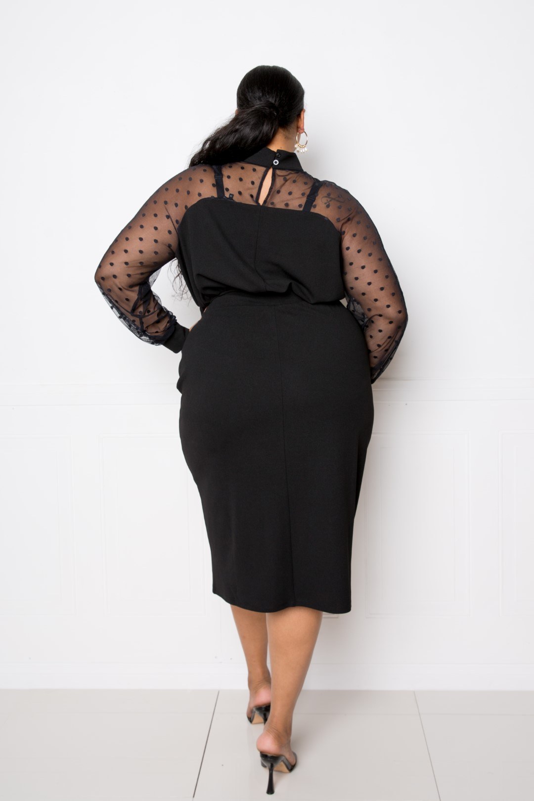 High Neck Dress With Polka Dot Mesh Insert - Absolute Fashion 2020