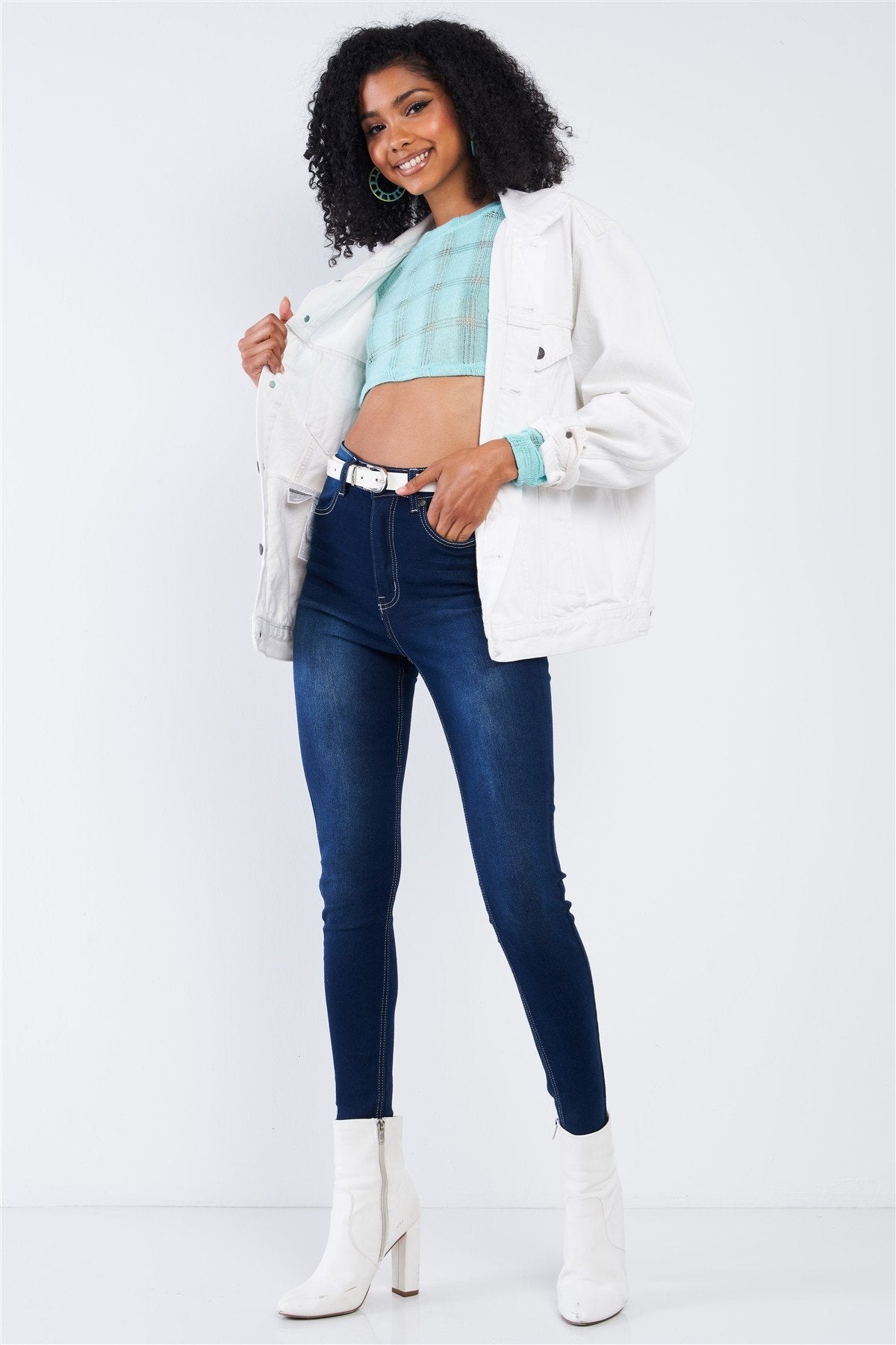 Tiffany Blue Cropped Knit Long Sleeve Sweater - Absolute Fashion 2020
