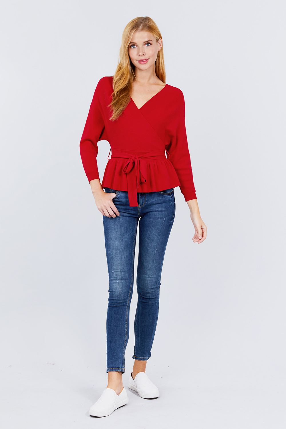 V-neck Wrapped Waist Band Sweater - Absolute Fashion 2020