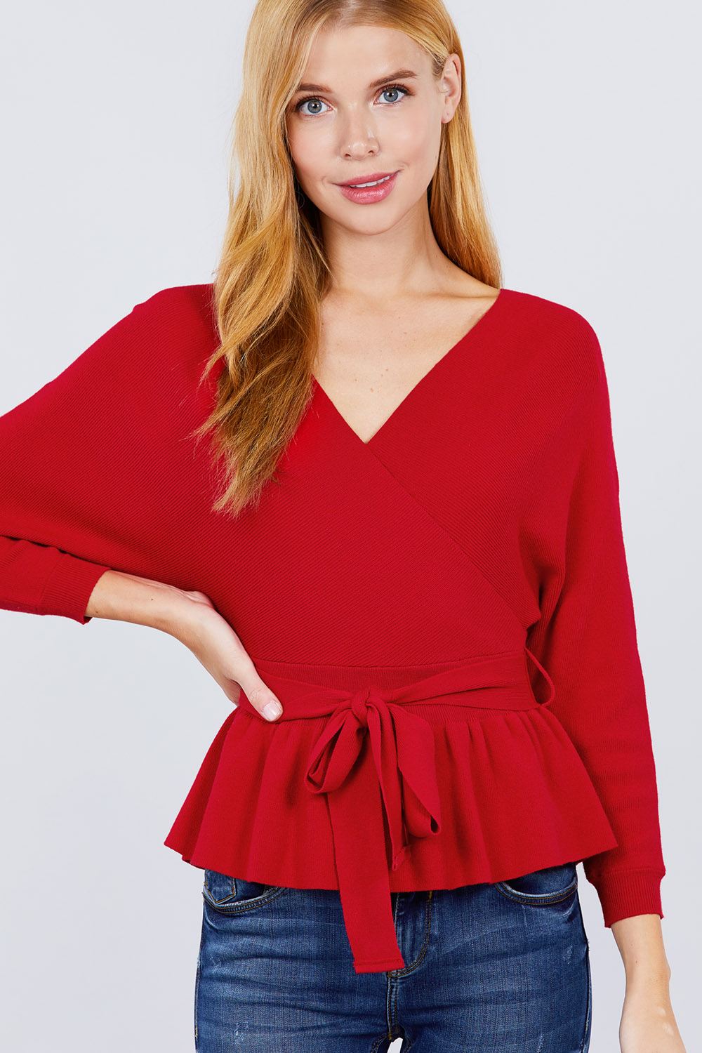 V-neck Wrapped Waist Band Sweater - Absolute Fashion 2020