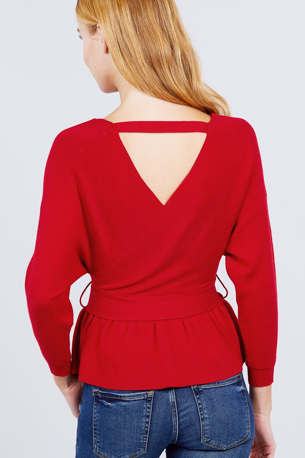 V-neck Wrapped Waist Band Sweater - Absolute Fashion 2020