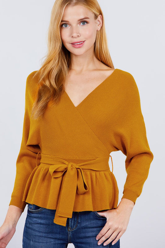 V-neck Wrapped Waist Band Sweater - Absolute Fashion 2020