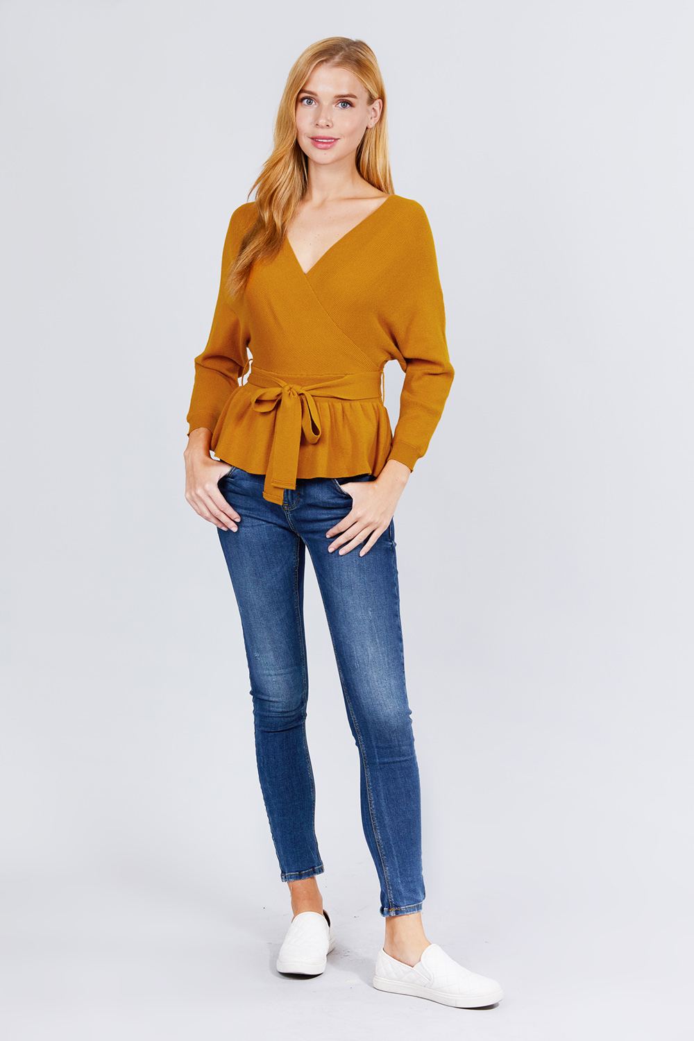 V-neck Wrapped Waist Band Sweater - Absolute Fashion 2020