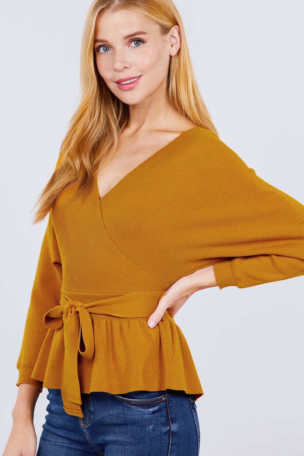 V-neck Wrapped Waist Band Sweater - Absolute Fashion 2020