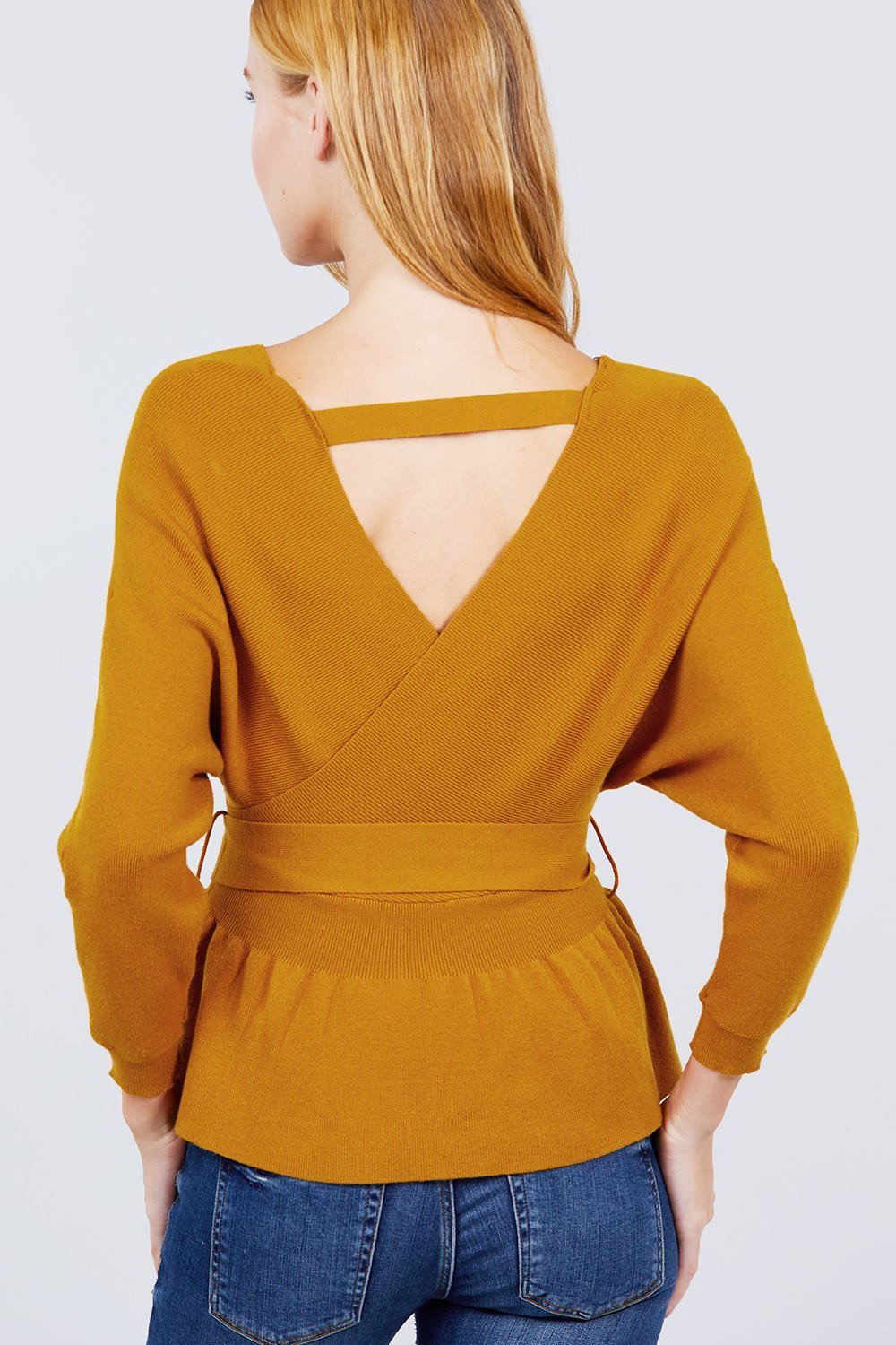 V-neck Wrapped Waist Band Sweater - Absolute Fashion 2020