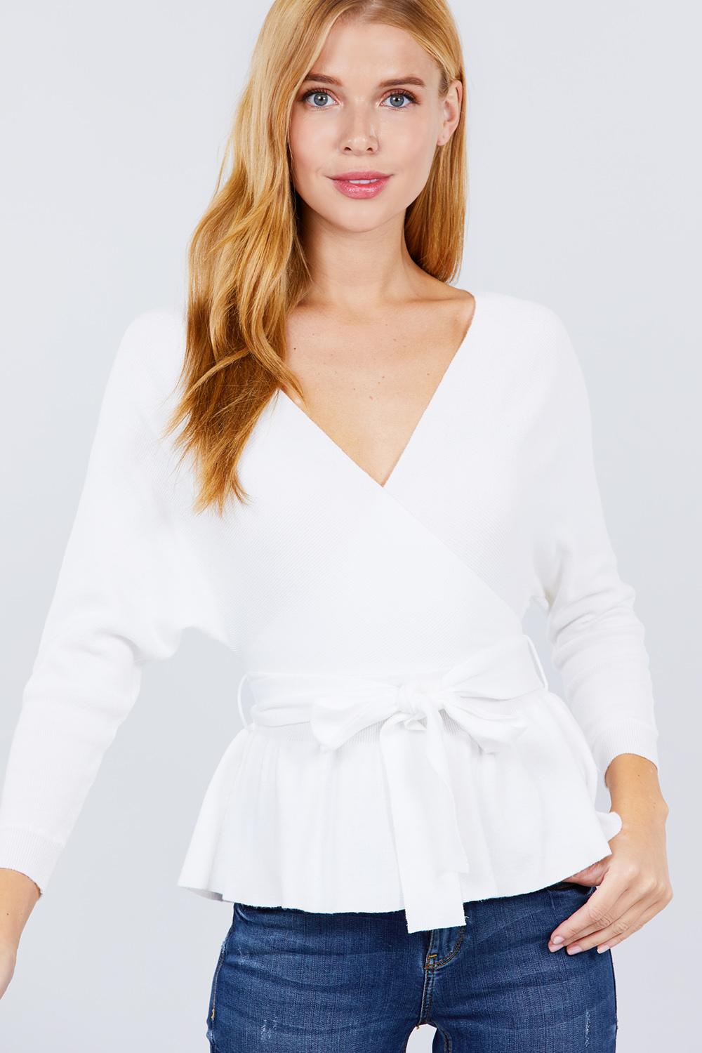 V-neck Wrapped Waist Band Sweater - Absolute Fashion 2020