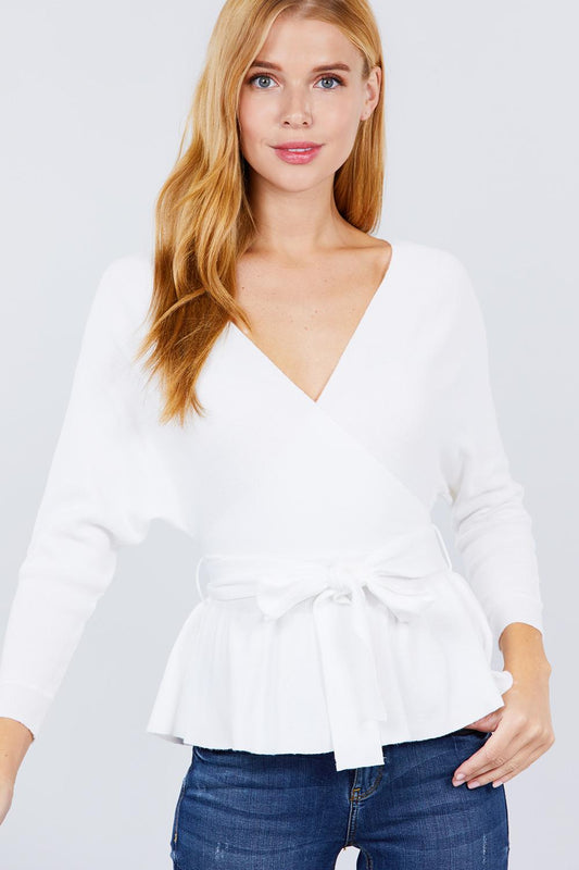 V-neck Wrapped Waist Band Sweater - Absolute Fashion 2020